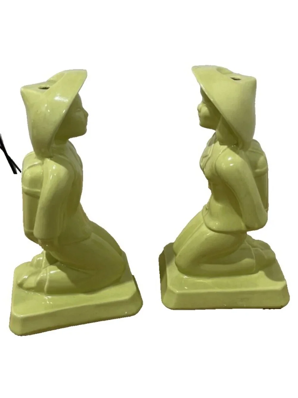 Vintage 1950s MCM Green Man Woman Ceramic Table Lamp Bases Pair Decoration 11